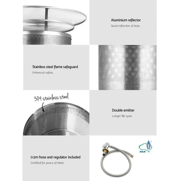 Devanti Gas Patio Outdoor Heater Propane Butane LPG Portable Heater Stand Steel Black Deals499