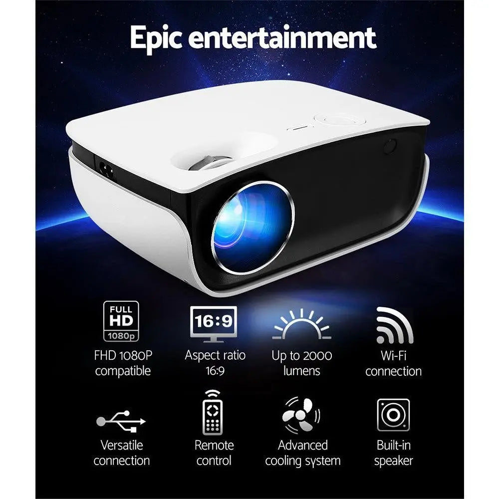 Devanti Mini Video Projector Wifi USB HDMI Portable 2000 Lumens HD 1080P Home Theater White Deals499