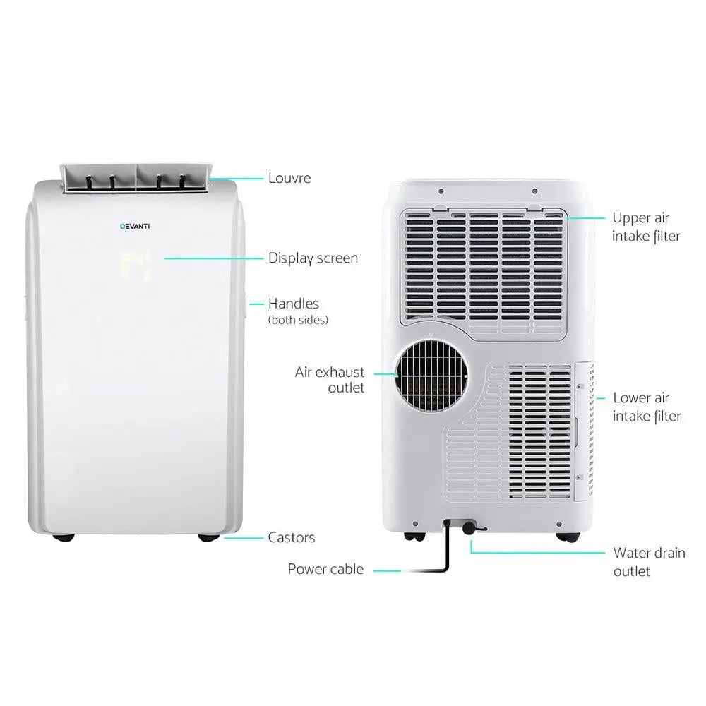Devanti Portable Air Conditioner Cooling Mobile Fan Cooler Remote Window Kit White 3300W Deals499