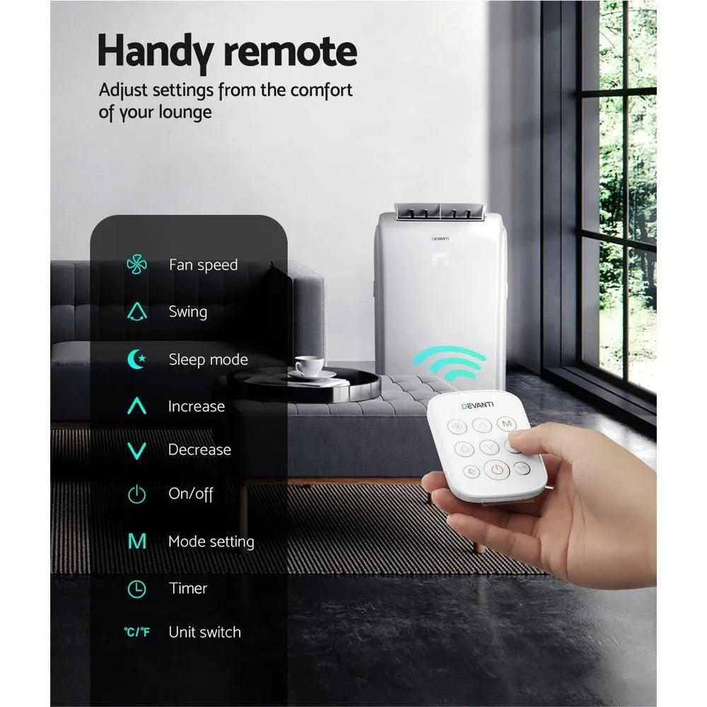 Devanti Portable Air Conditioner Cooling Mobile Fan Cooler Remote Window Kit White 3300W Deals499