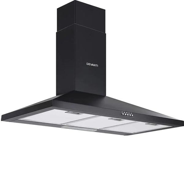 Devanti Range Hood Rangehood 90cm 900mm Kitchen Canopy LED Light Wall Mount Black Deals499