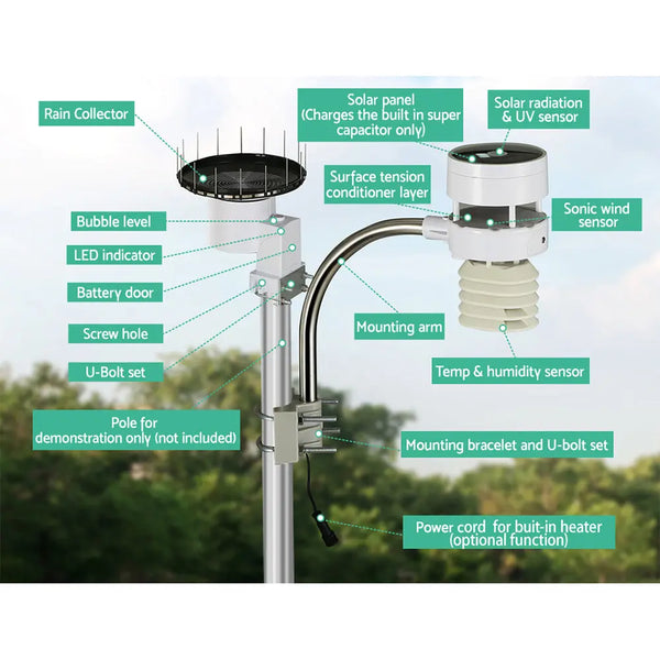 Devanti Weather Station Ultrasonic Anemometer Outdoor WiFi Rain Gauge Solar from Deals499 at Deals499