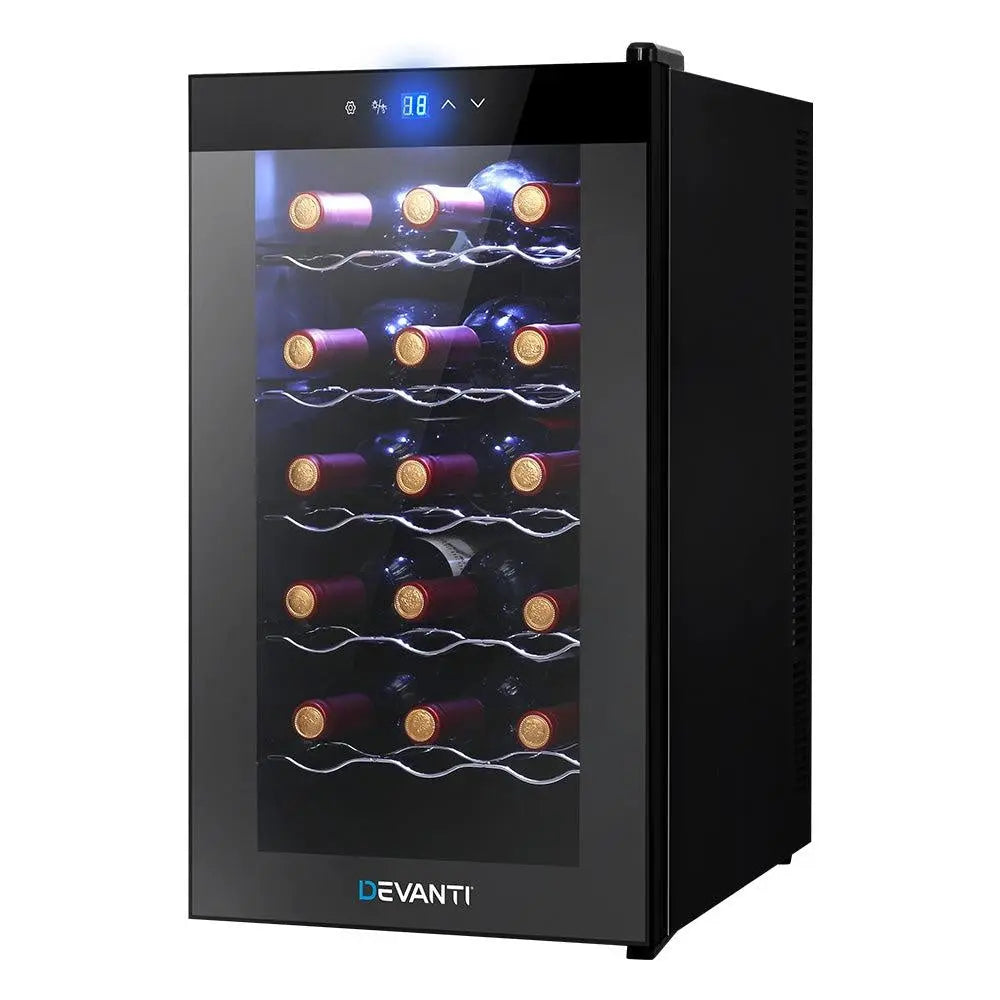 Devanti Wine Cooler 18 Bottles Glass Door Beverage Cooler Thermoelectric Fridge Black Deals499