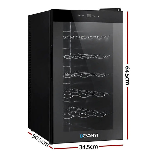 Devanti Wine Cooler 18 Bottles Glass Door Beverage Cooler Thermoelectric Fridge Black Deals499