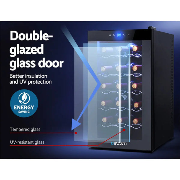 Devanti Wine Cooler 18 Bottles Glass Door Beverage Cooler Thermoelectric Fridge Black Deals499