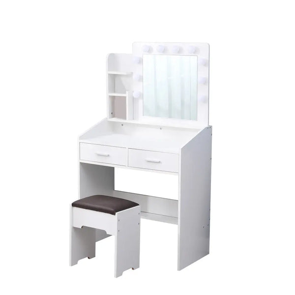Diana Vanity Set with Shelves Cushioned Stool and Lighted Mirror- White Deals499