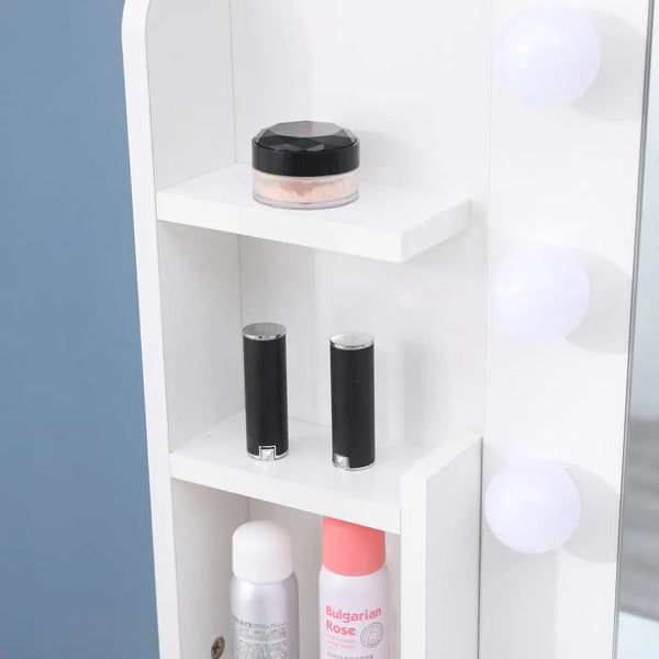 Diana Vanity Set with Shelves Cushioned Stool and Lighted Mirror- White Deals499