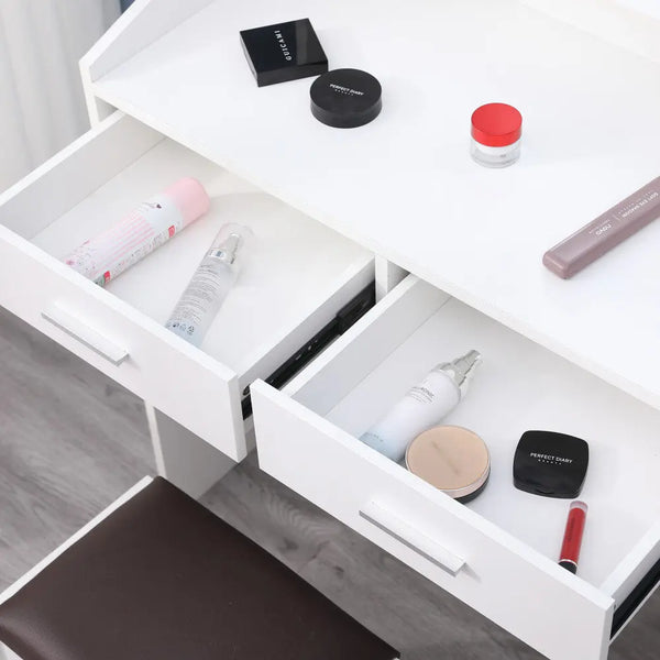 Diana Vanity Set with Shelves Cushioned Stool and Lighted Mirror- White Deals499