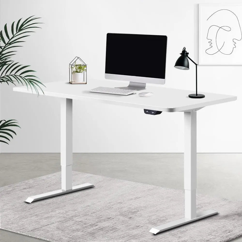 Electric Motorised Height Adjustable Standing Desk - White Frame with 140cm White Top Deals499