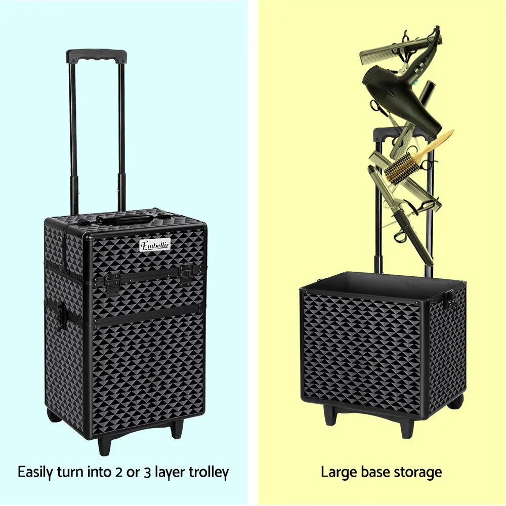 Embellir 7 in 1 Portable Cosmetic Beauty Makeup Trolley - Diamond Black Deals499