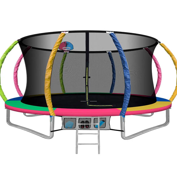 Everfit 14FT Trampoline Round Trampolines With Basketball Hoop Kids Present Gift Enclosure Safety Net Pad Outdoor Multi-coloured Deals499