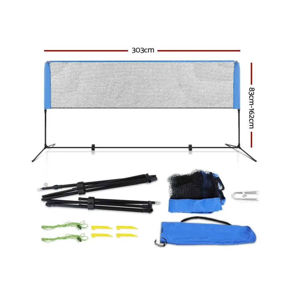 Everfit Portable Sports Net Stand Badminton Volleyball Tennis Soccer 3m 3ft Blue Deals499