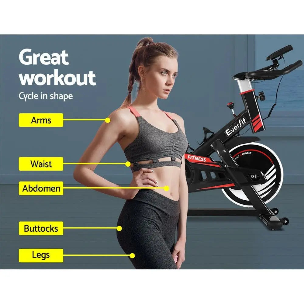 Everfit Spin Exercise Bike Fitness Commercial Home Workout Gym Equipment Black Deals499
