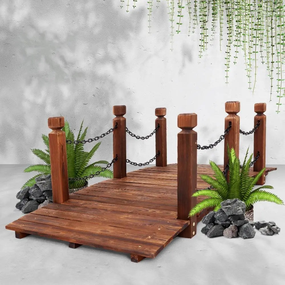 Garden Rustic Chain Bridge Wooden Decoration Decor Landscape 160cm Length Rail Deals499