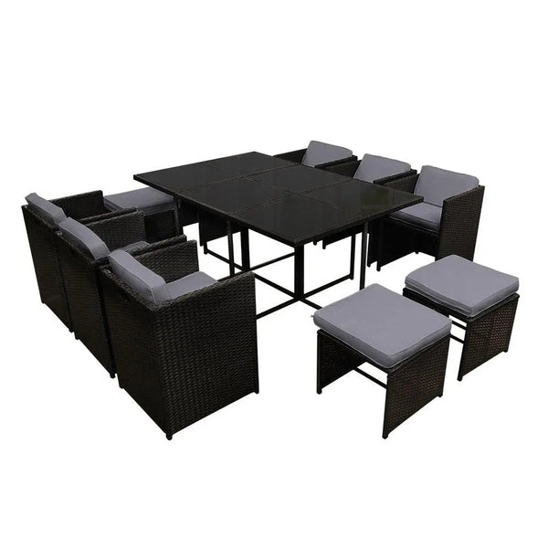 Gardeon 11 Piece PE Wicker Outdoor Dining Set - Black Deals499