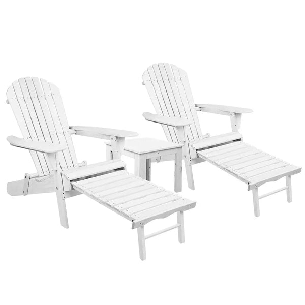 Gardeon 3 Piece Outdoor Adirondack Lounge Beach Chair Set - White Deals499