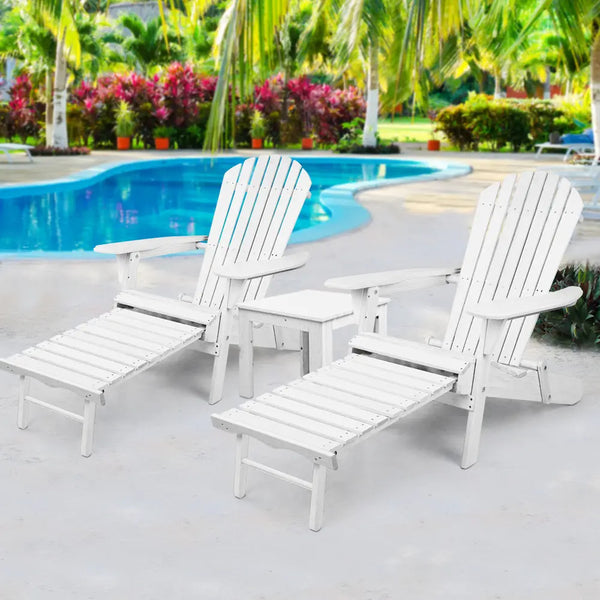Gardeon 3 Piece Outdoor Adirondack Lounge Beach Chair Set - White Deals499