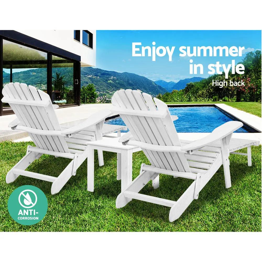 Gardeon 3 Piece Outdoor Adirondack Lounge Beach Chair Set - White Deals499