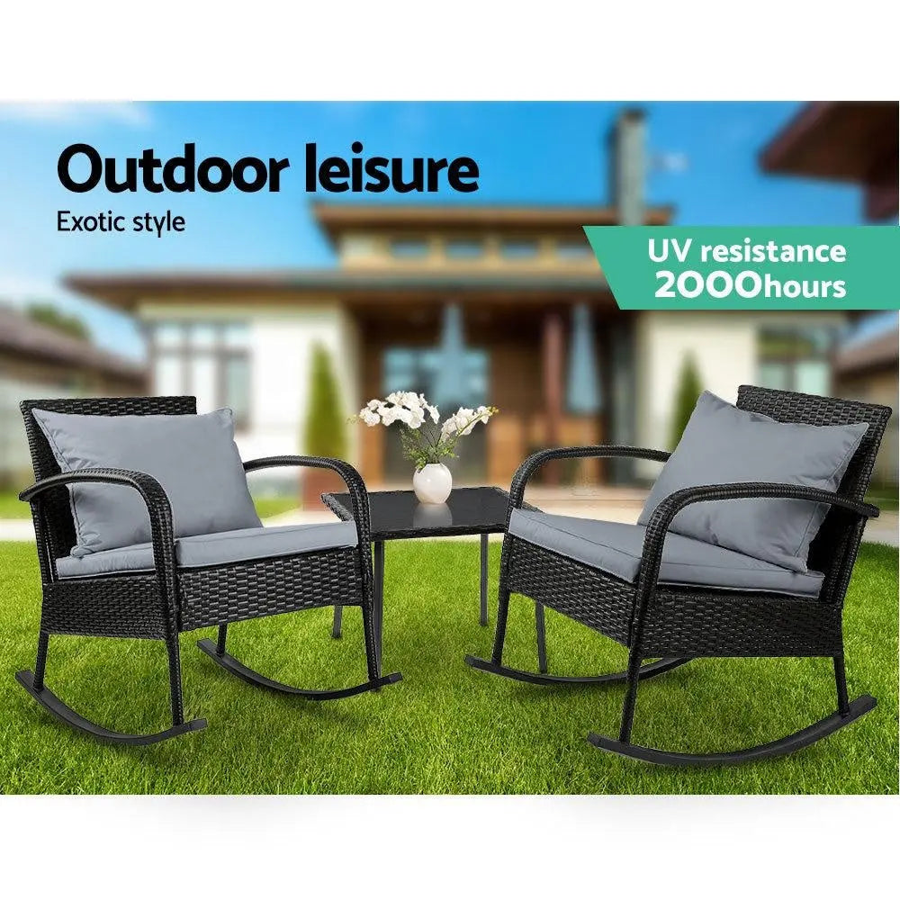 Gardeon 3 Piece Outdoor Chair Rocking Set - Black Deals499