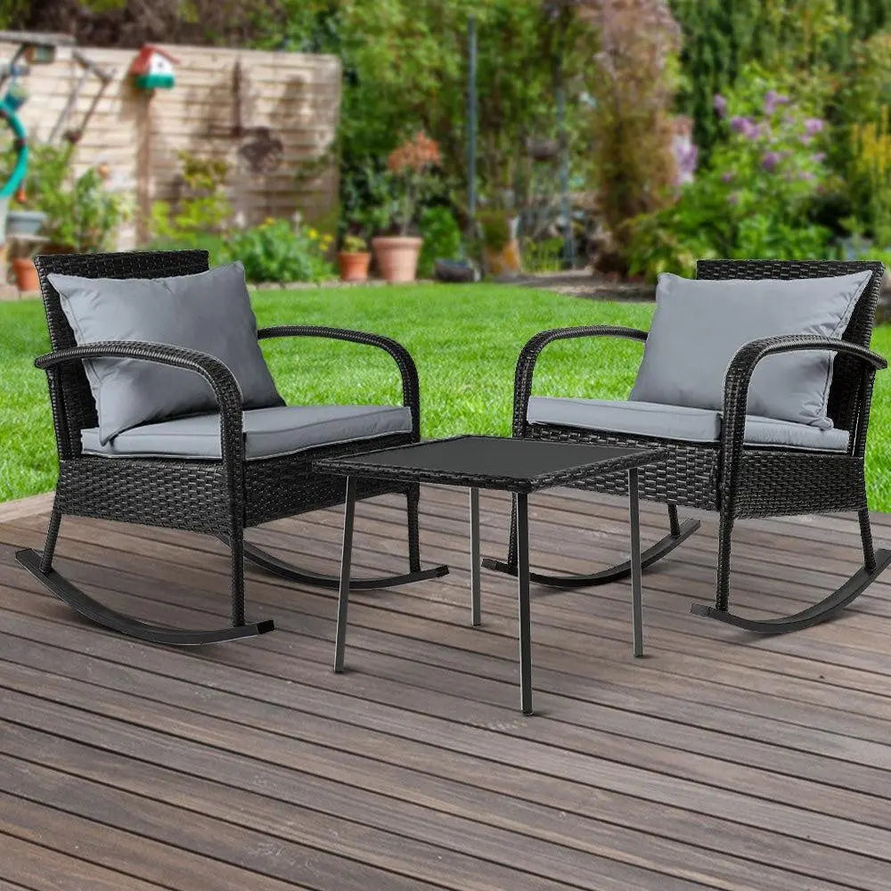 Gardeon 3 Piece Outdoor Chair Rocking Set - Black Deals499