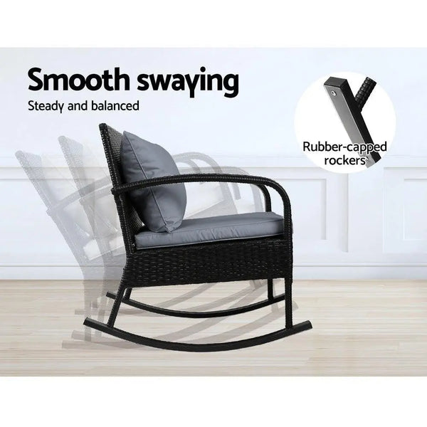 Gardeon 3 Piece Outdoor Chair Rocking Set - Black Deals499