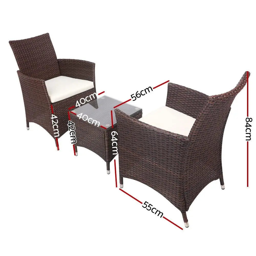 Gardeon 3 Piece Wicker Outdoor Furniture Set - Brown Deals499
