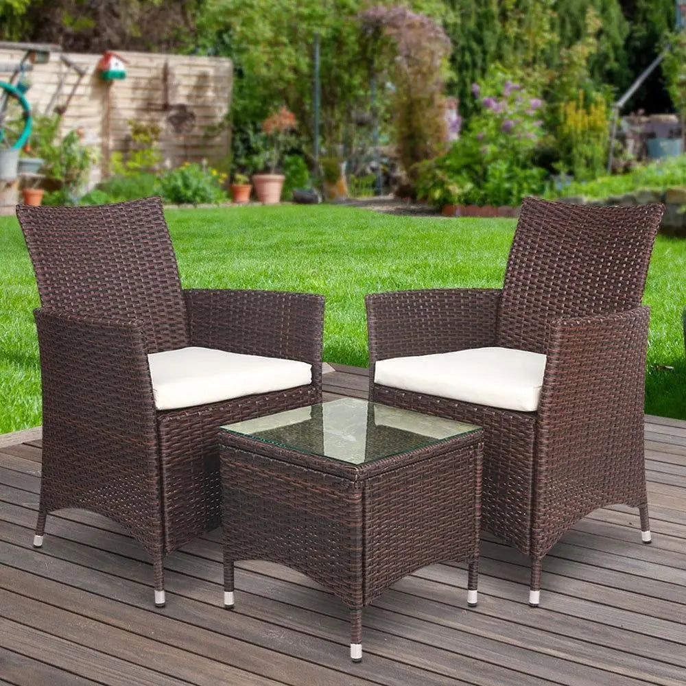 Gardeon 3 Piece Wicker Outdoor Furniture Set - Brown Deals499