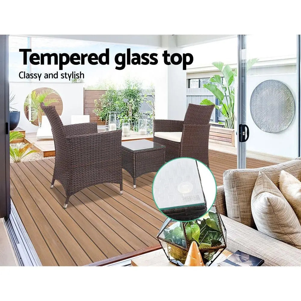 Gardeon 3 Piece Wicker Outdoor Furniture Set - Brown Deals499