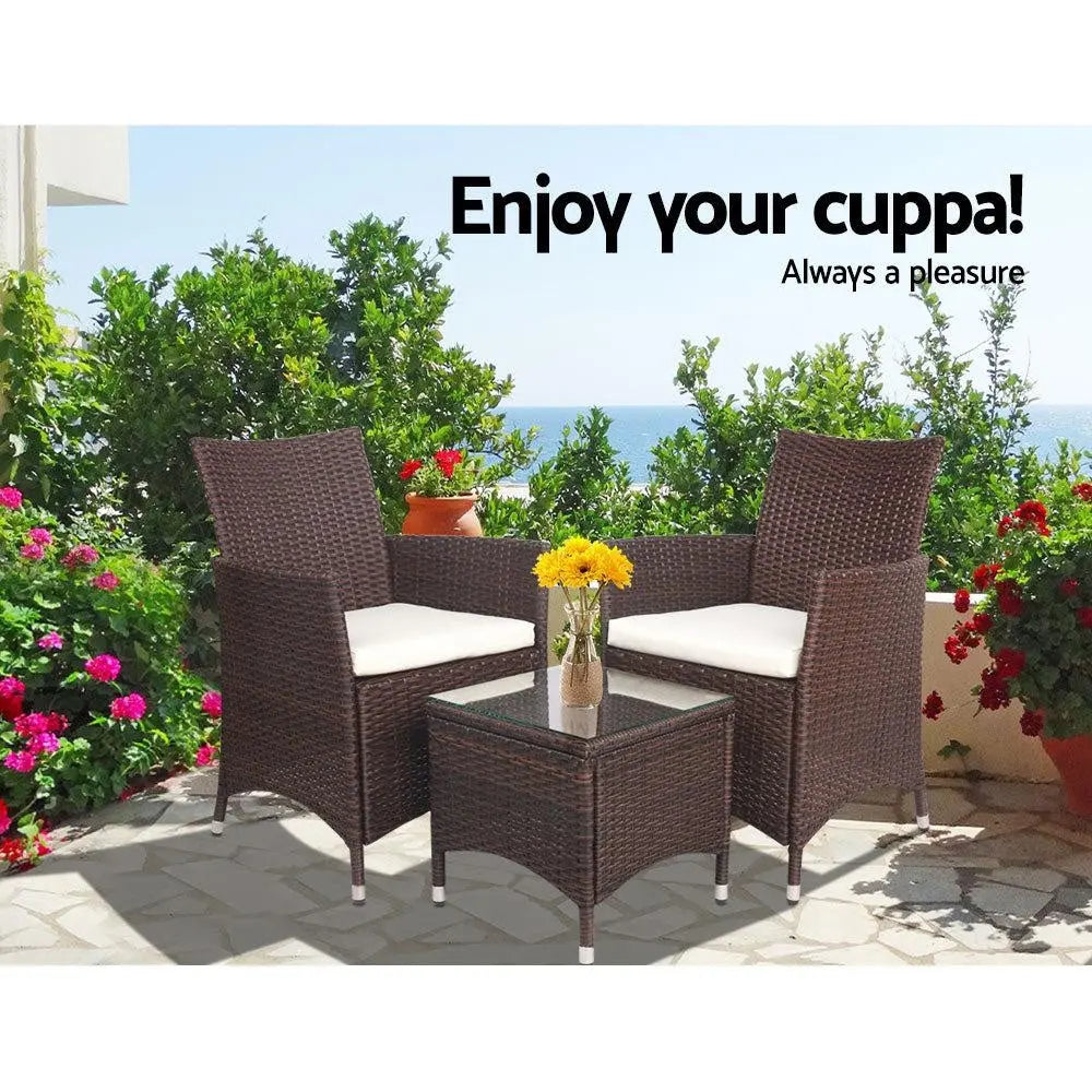 Gardeon 3 Piece Wicker Outdoor Furniture Set - Brown Deals499