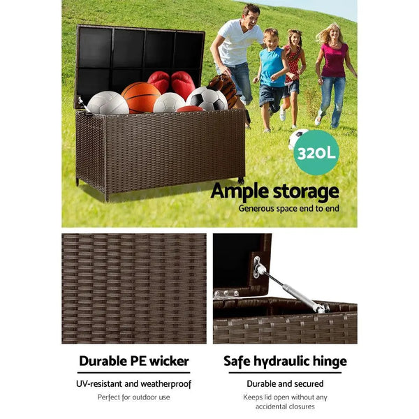 Gardeon 320L Outdoor Wicker Storage Box - Brown Deals499