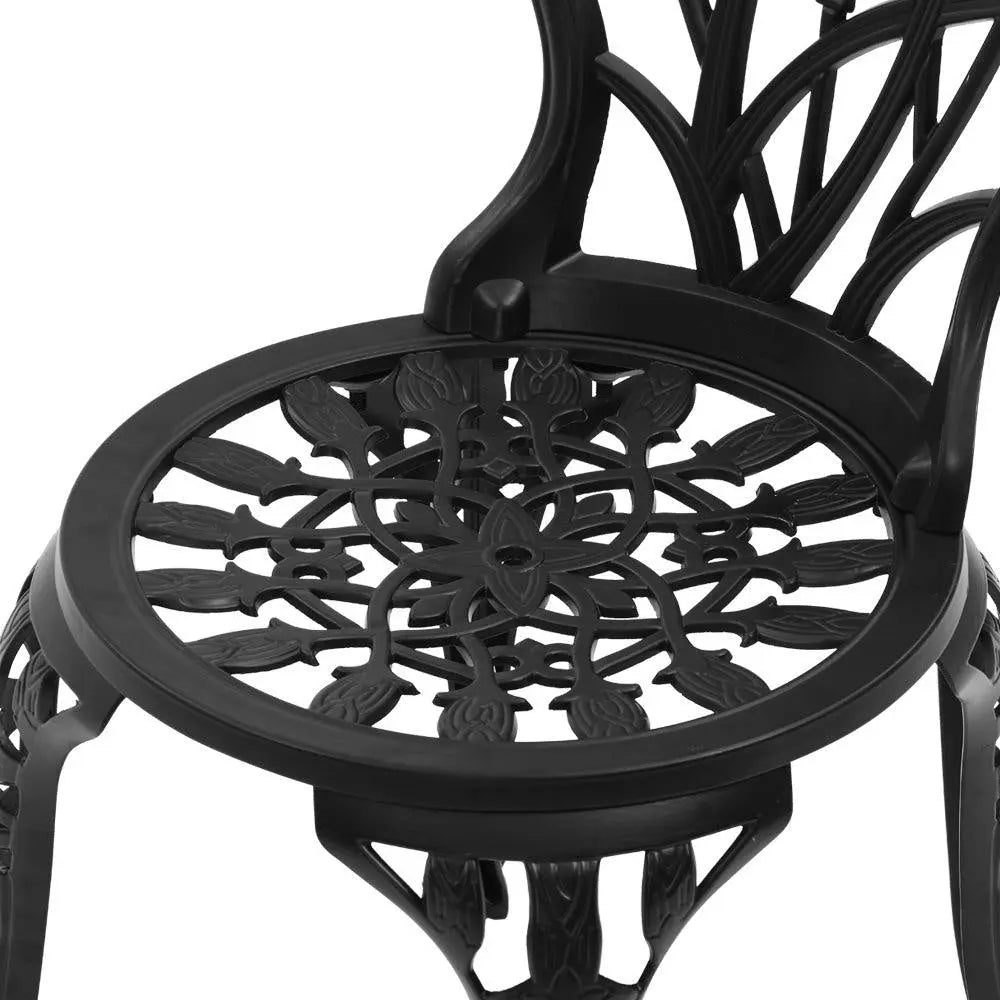 Gardeon 3PC Outdoor Setting Cast Aluminium Bistro Table Chair Patio Black Deals499