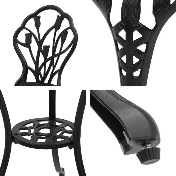 Gardeon 3PC Outdoor Setting Cast Aluminium Bistro Table Chair Patio Black Deals499