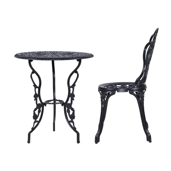 Gardeon 3PC Outdoor Setting Cast Aluminium Bistro Table Chair Patio Black Deals499