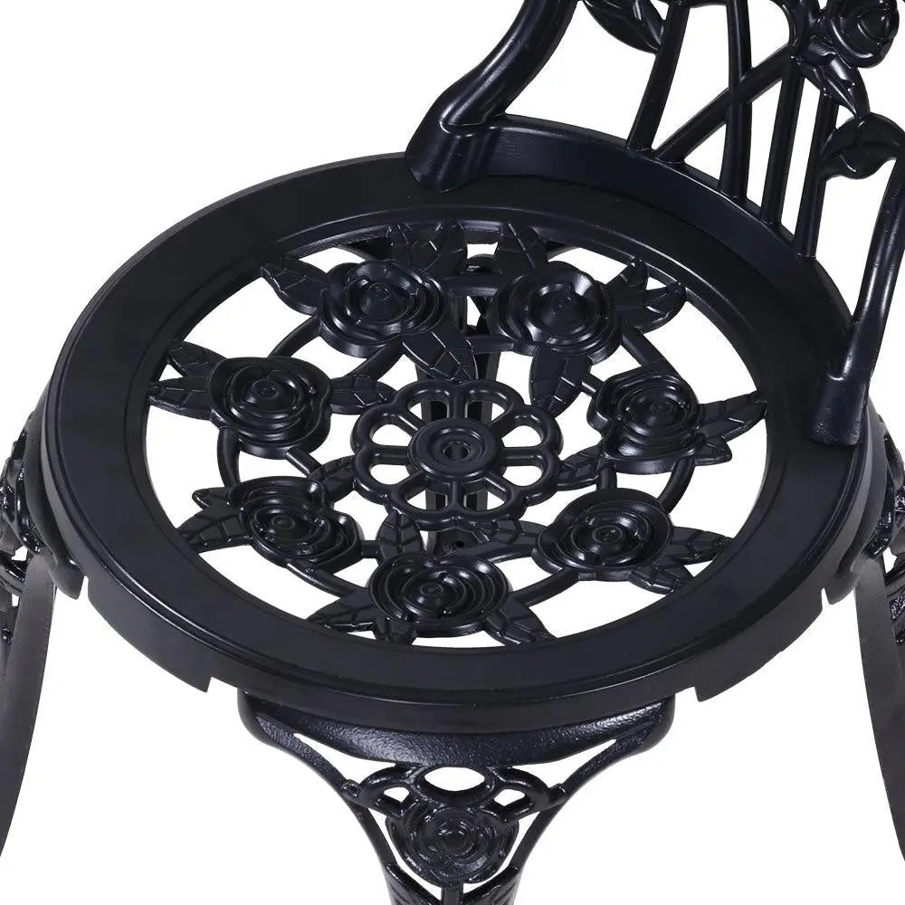 Gardeon 3PC Outdoor Setting Cast Aluminium Bistro Table Chair Patio Black Deals499