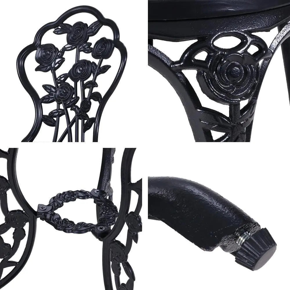 Gardeon 3PC Outdoor Setting Cast Aluminium Bistro Table Chair Patio Black Deals499