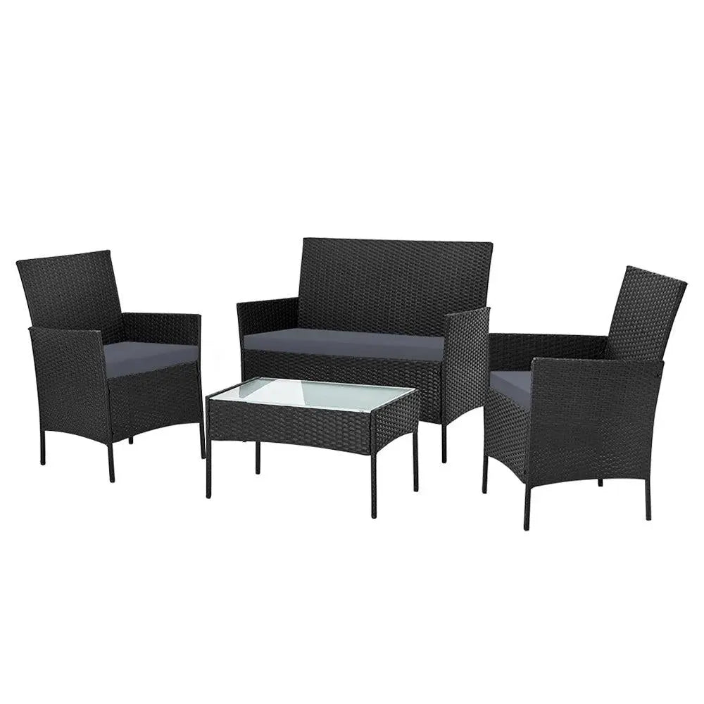 Gardeon 4-piece Wicker Outdoor Set - Black Deals499