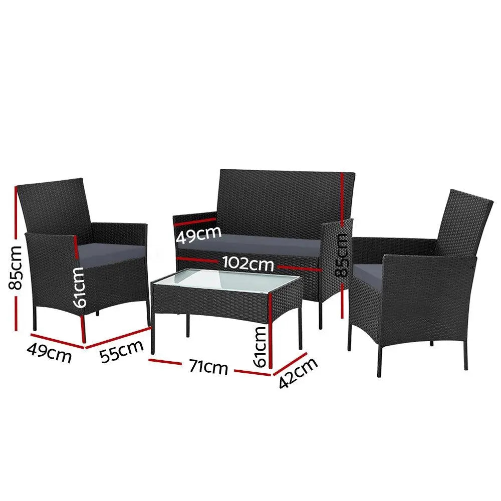 Gardeon 4-piece Wicker Outdoor Set - Black Deals499