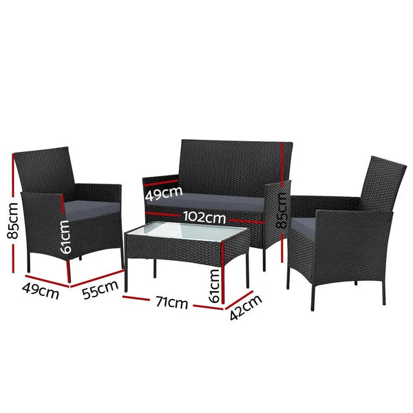 Gardeon 4-piece Wicker Outdoor Set - Black Deals499