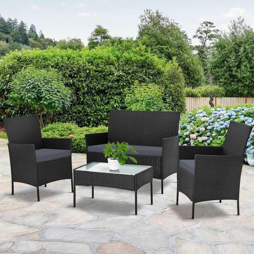 Gardeon 4-piece Wicker Outdoor Set - Black Deals499