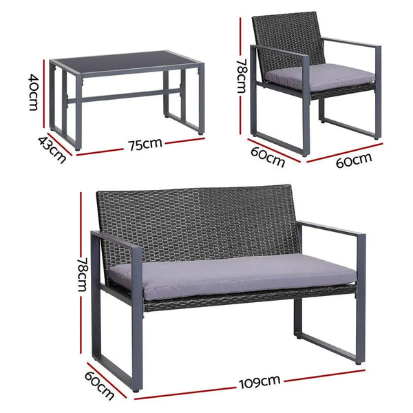 Gardeon 4PC Outdoor Furniture Patio Table Chair Black Deals499