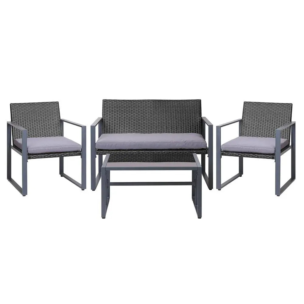 Gardeon 4PC Outdoor Furniture Patio Table Chair Black Deals499