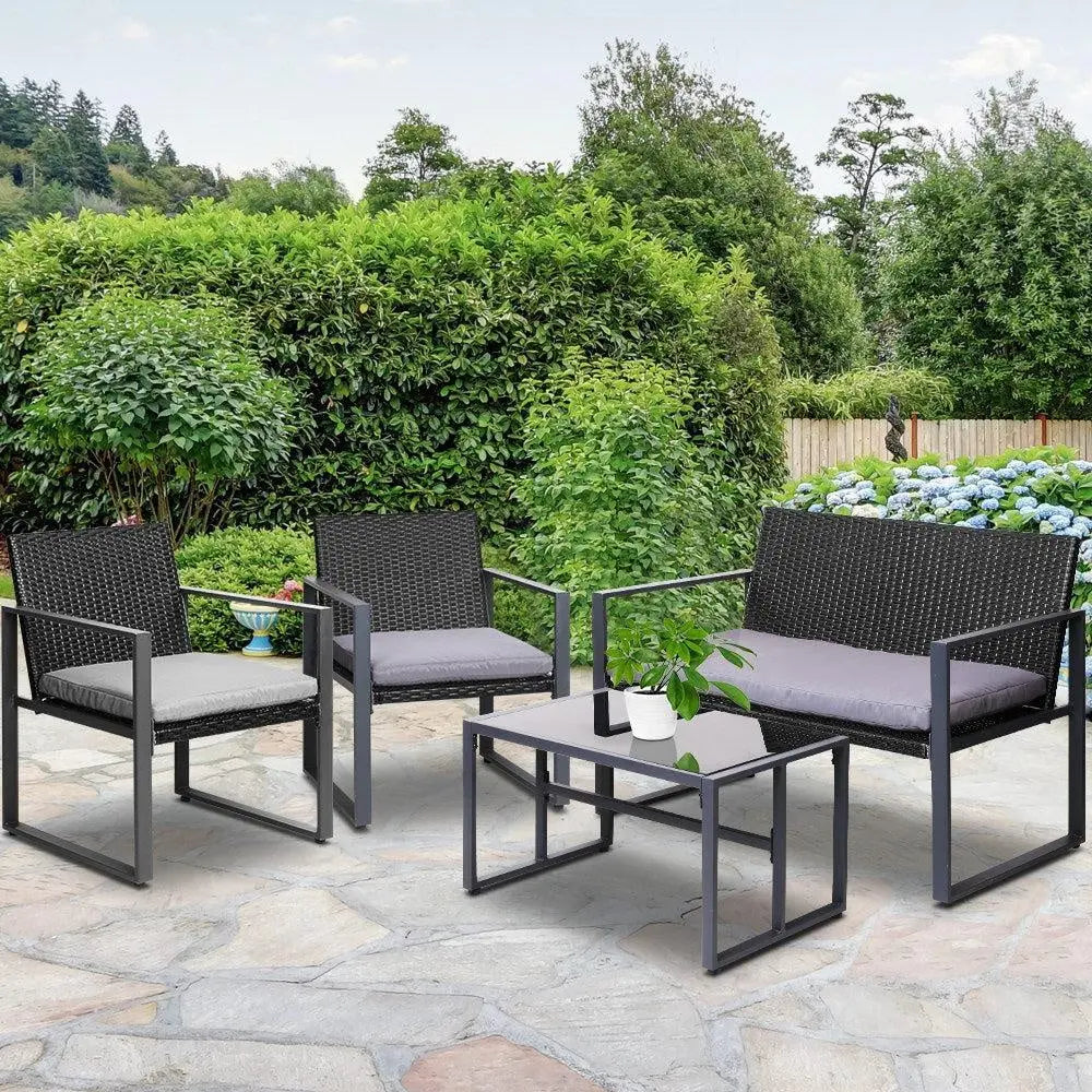 Gardeon 4PC Outdoor Furniture Patio Table Chair Black Deals499