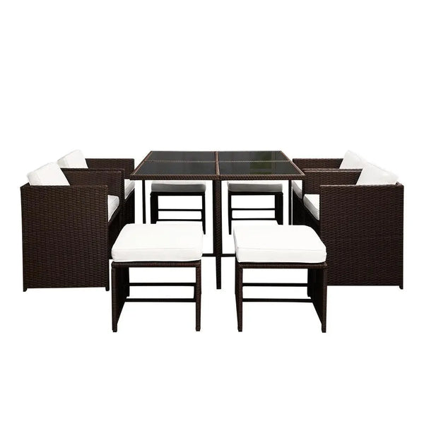 Gardeon 9 Piece Wicker Outdoor Dining Set - Brown & White Deals499