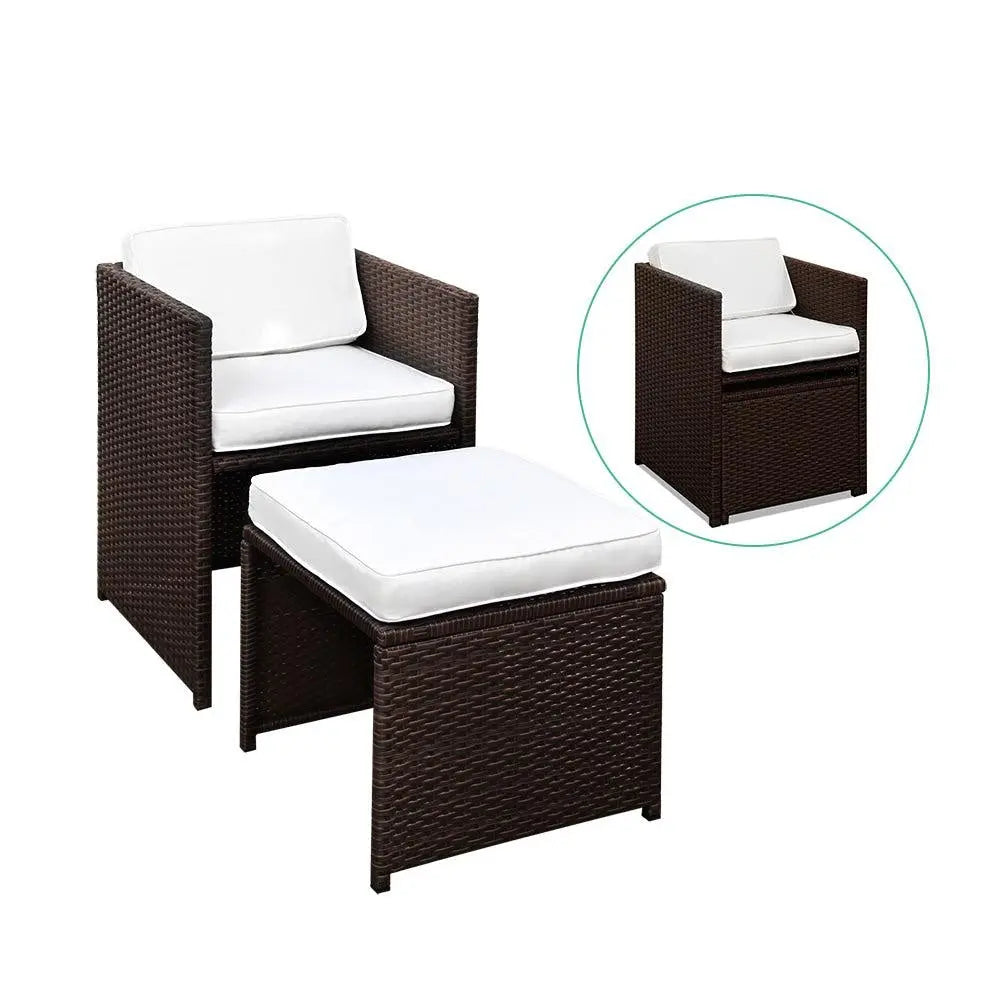 Gardeon 9 Piece Wicker Outdoor Dining Set - Brown & White Deals499