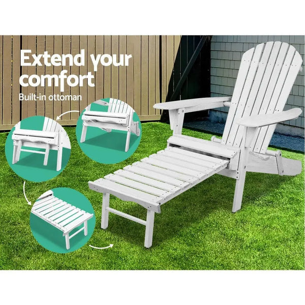 Gardeon Adirondack Beach Chair with Ottoman - White Deals499