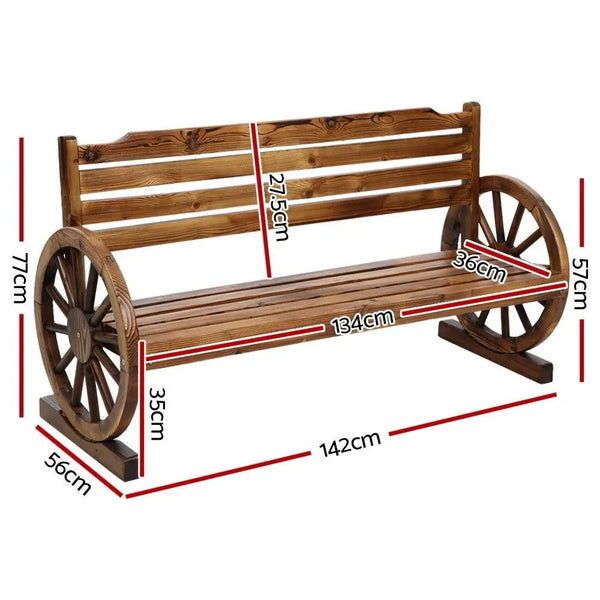 Gardeon Garden Bench Wooden Wagon Chair 3 Seat Outdoor Furniture Backyard Lounge Deals499