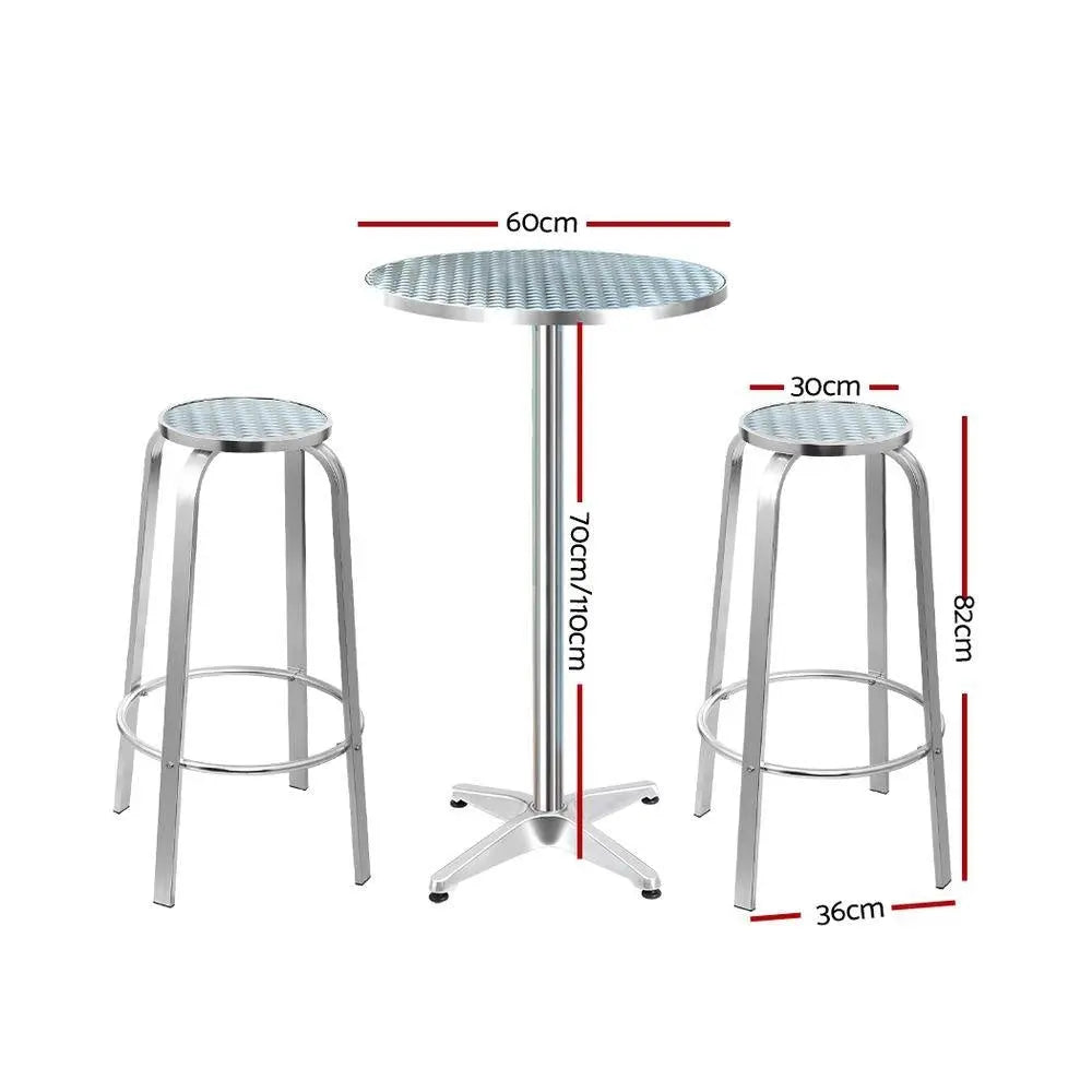 Gardeon Outdoor Bistro Set Bar Table Stools Adjustable Aluminium Cafe 3PC Round Deals499