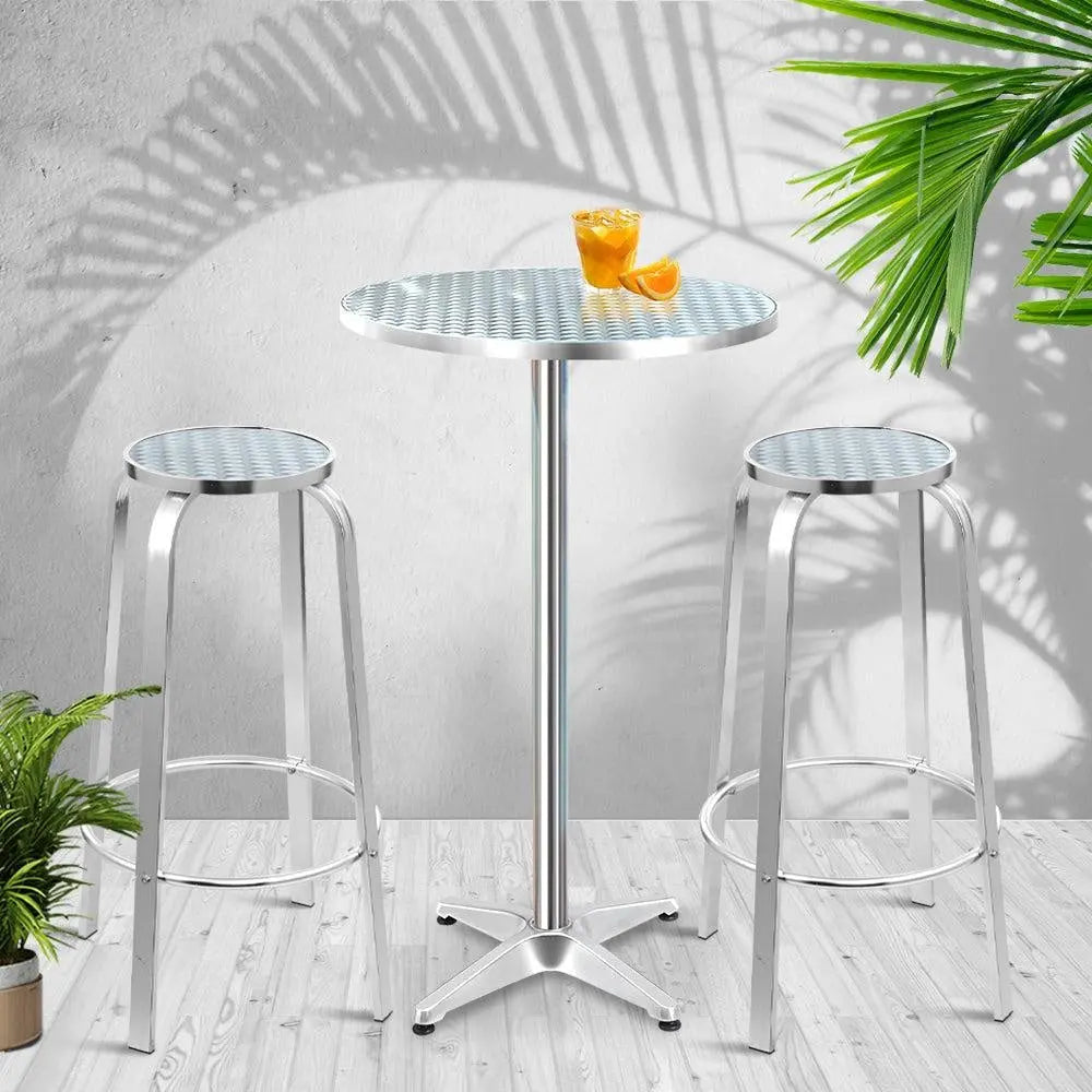 Gardeon Outdoor Bistro Set Bar Table Stools Adjustable Aluminium Cafe 3PC Round Deals499