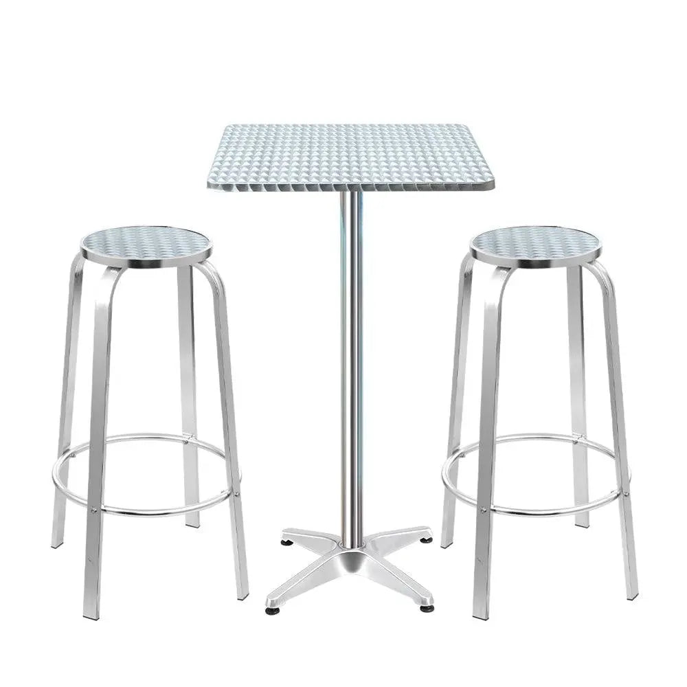 Gardeon Outdoor Bistro Set Bar Table Stools Adjustable Aluminium Cafe 3PC Square Deals499