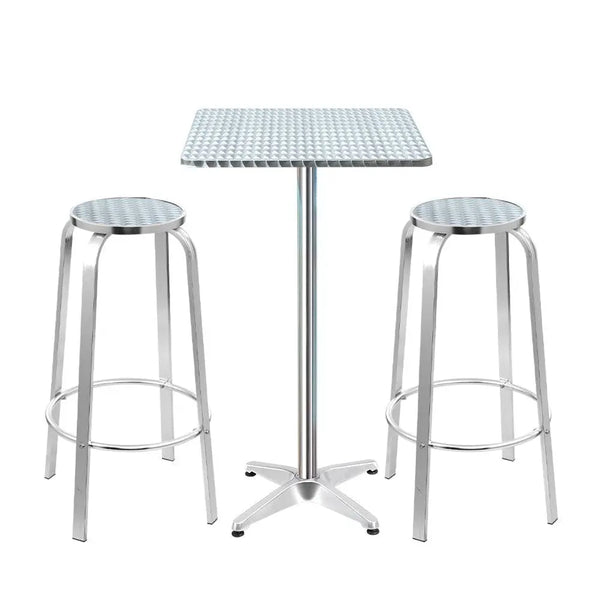 Gardeon Outdoor Bistro Set Bar Table Stools Adjustable Aluminium Cafe 3PC Square Deals499